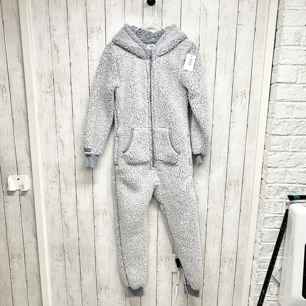 Victoria's Secret PINK Sherpa Fleece Jumpsuit Women Sz S Grey Hooded New